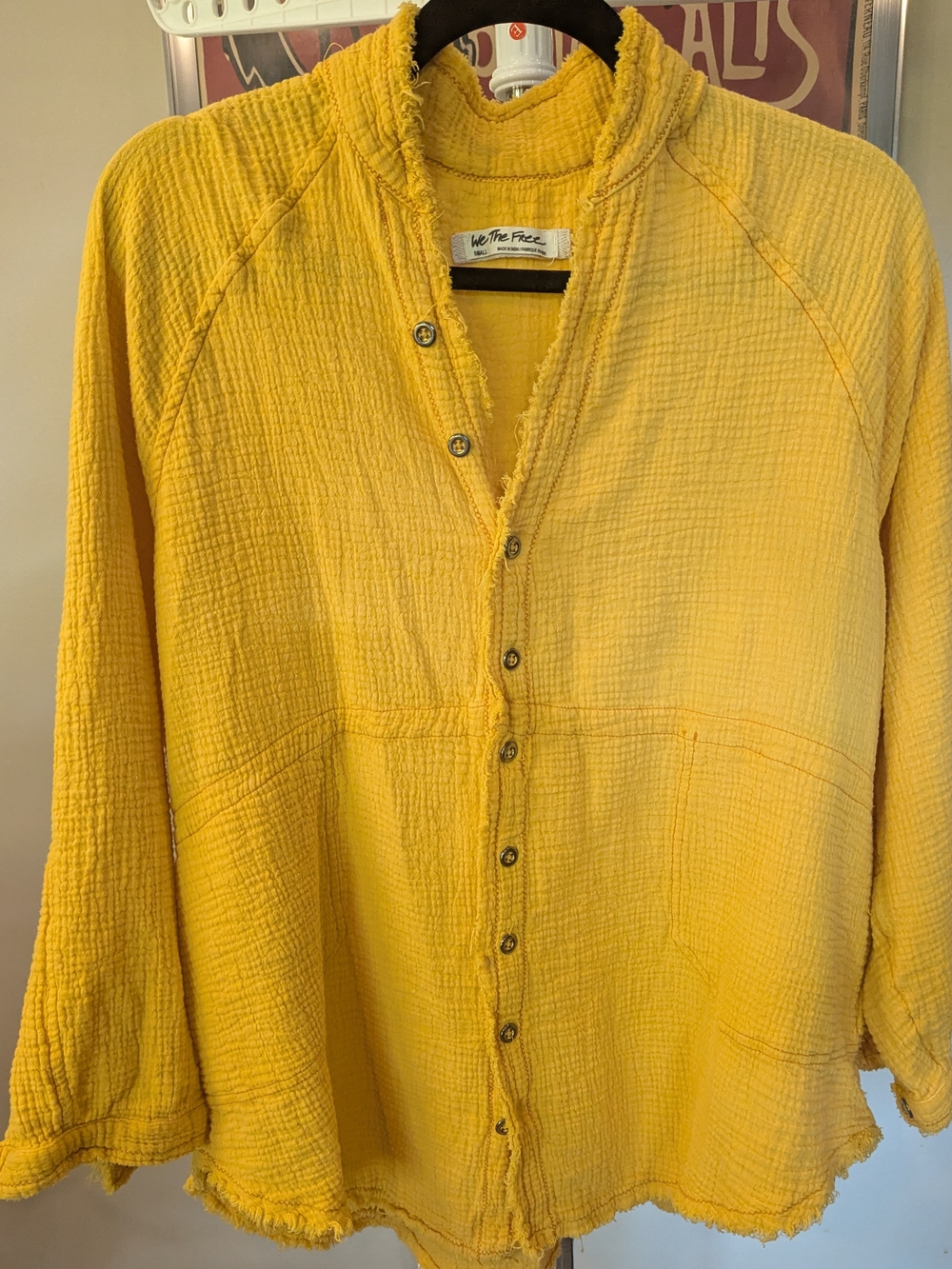 $25 Free People Size S - Summer Daydream Gauze Button Down Shirt Yellow EUC